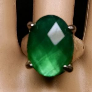 Solitaire Emerald Green Color Large Stone Ring